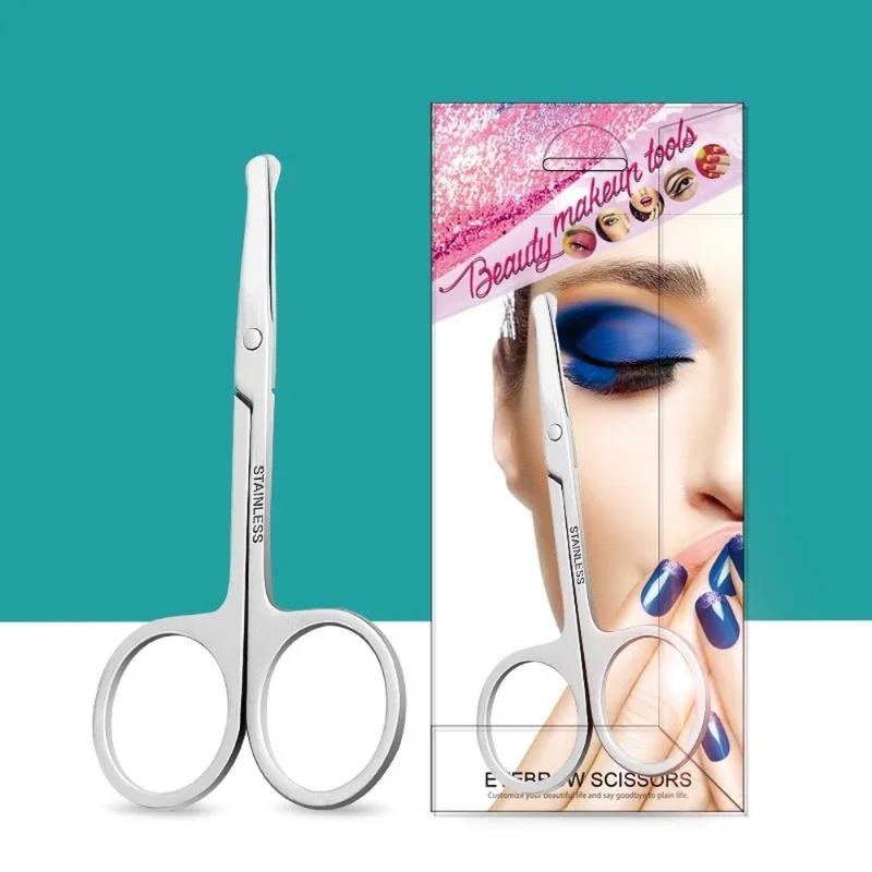 1pc Stainless Steel Portable Round Head Curved Mustache Nose Ear Hair Remover Scissor Trimmer Safety Eyebrow Beauty Scissors