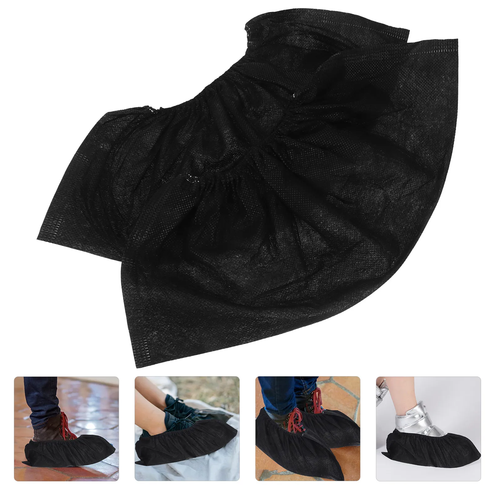 

100Pcs Black Thick Non-Woven Disposable Shoe Covers One Size Fits All for Labs Beauty Salons Workshops Cleanrooms Dustproof Foot