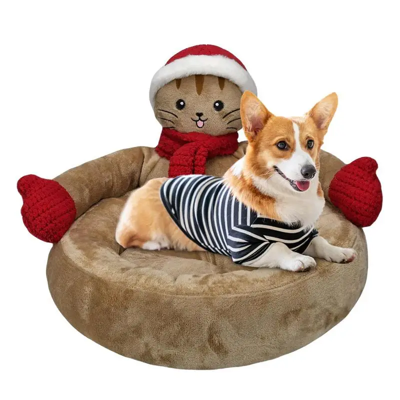 Christmas Cat Bed Pet Bed Soft Winter Warm Cute Santa Hat and Scarf Dog Cat Beds Plush Sleeping Mat Pet Beds Cuddler Pet Supplie