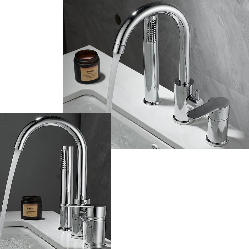 Bathroom Bathtub Shower Faucet with Swivel Tub Spout and Handhold Shower Brass Wall Mounted Hot Cold Water Mixer Bath Tap