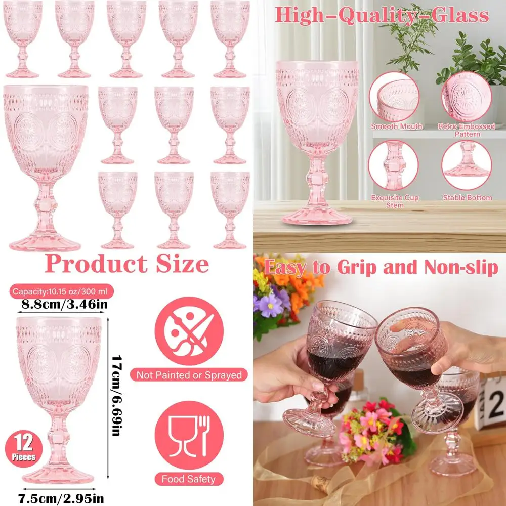 

Набор из 12 бокалов для вина в винтажном стиле на 10 унций, элегантная посуда для свадеб и романтических мероприятий, келиты премиум-класса для питья