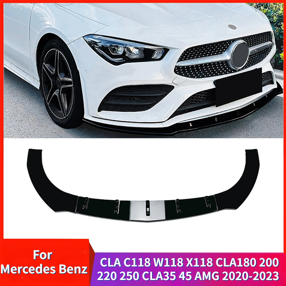 Car Front Bumper Splitter Lip for Mercedes Benz CLA C118 W118 X118 CLA180 200 220 CLA35 45 AMG 2020-2023 Diffuser Spoiler Guard