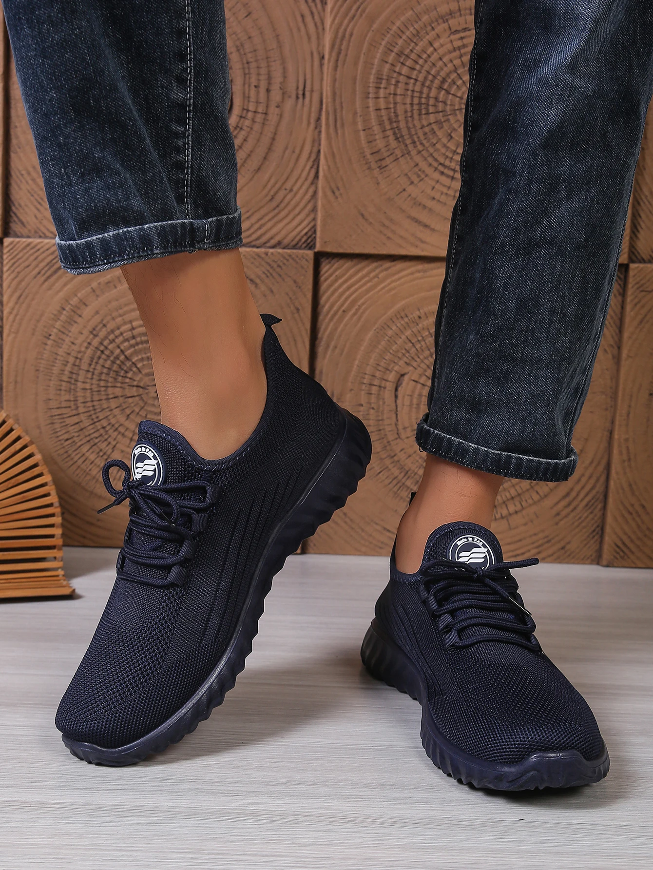 Herren Casual Strick-Schnürsneaker, Atmungsaktives Mesh-Obermaterial Sportschuhe, Ganzjährig Leichte Fußbekleidung – Detail 13