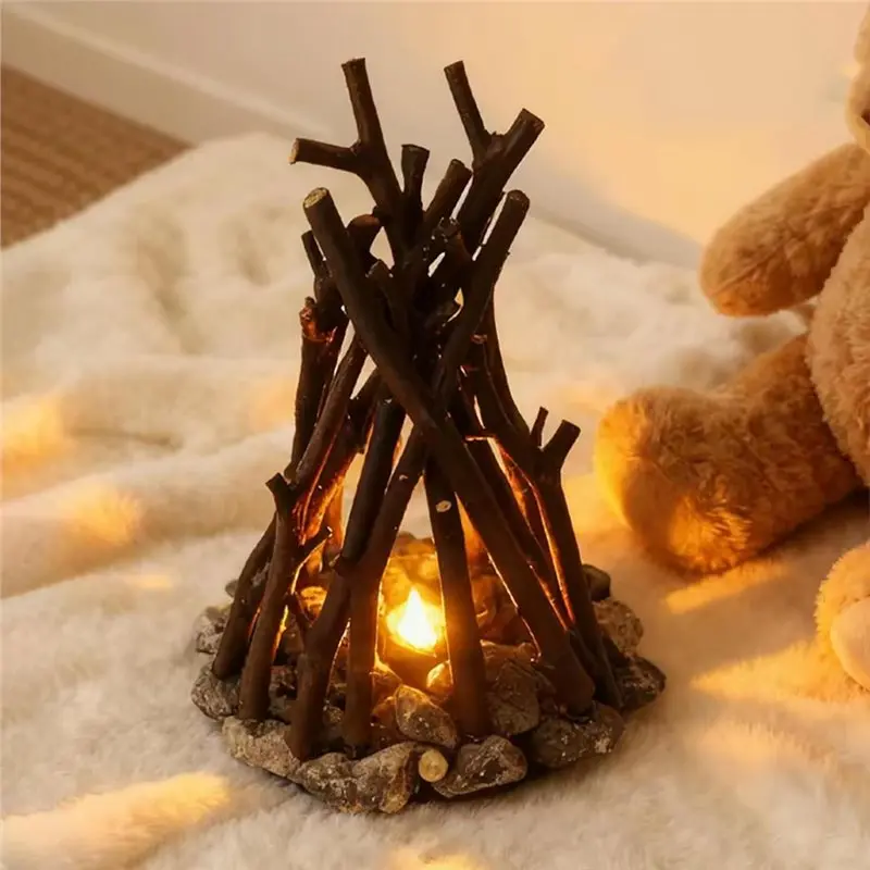 B23B LED Campfire Light Fake Fire Light Realistic Flame Light Led Campfire Flame Lights USB Rechargeable, 3 Modes For Home & Hol