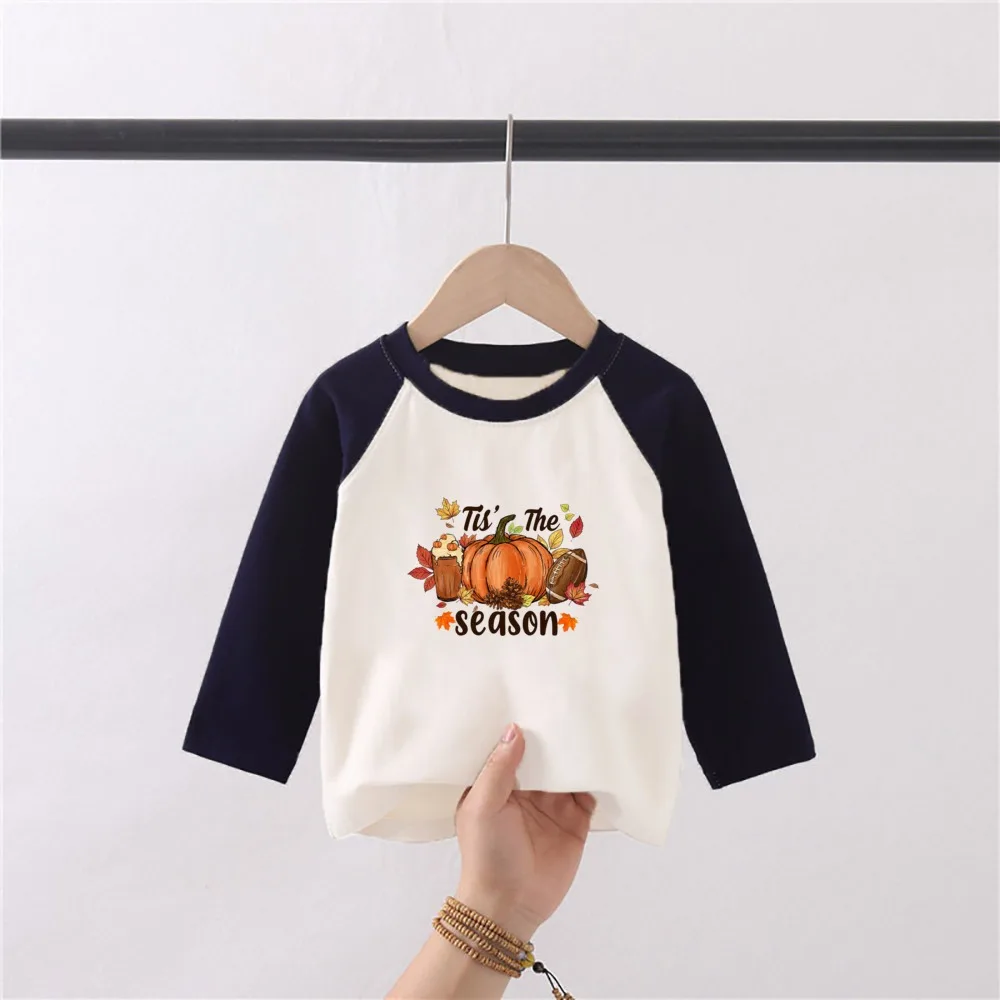 Tis' The Season Kids Baseball Shirt Retro Fall Girls Tee Cute Thanksgiving Toddler Top Natural Toddler Tee Autumn Clothes image 5
