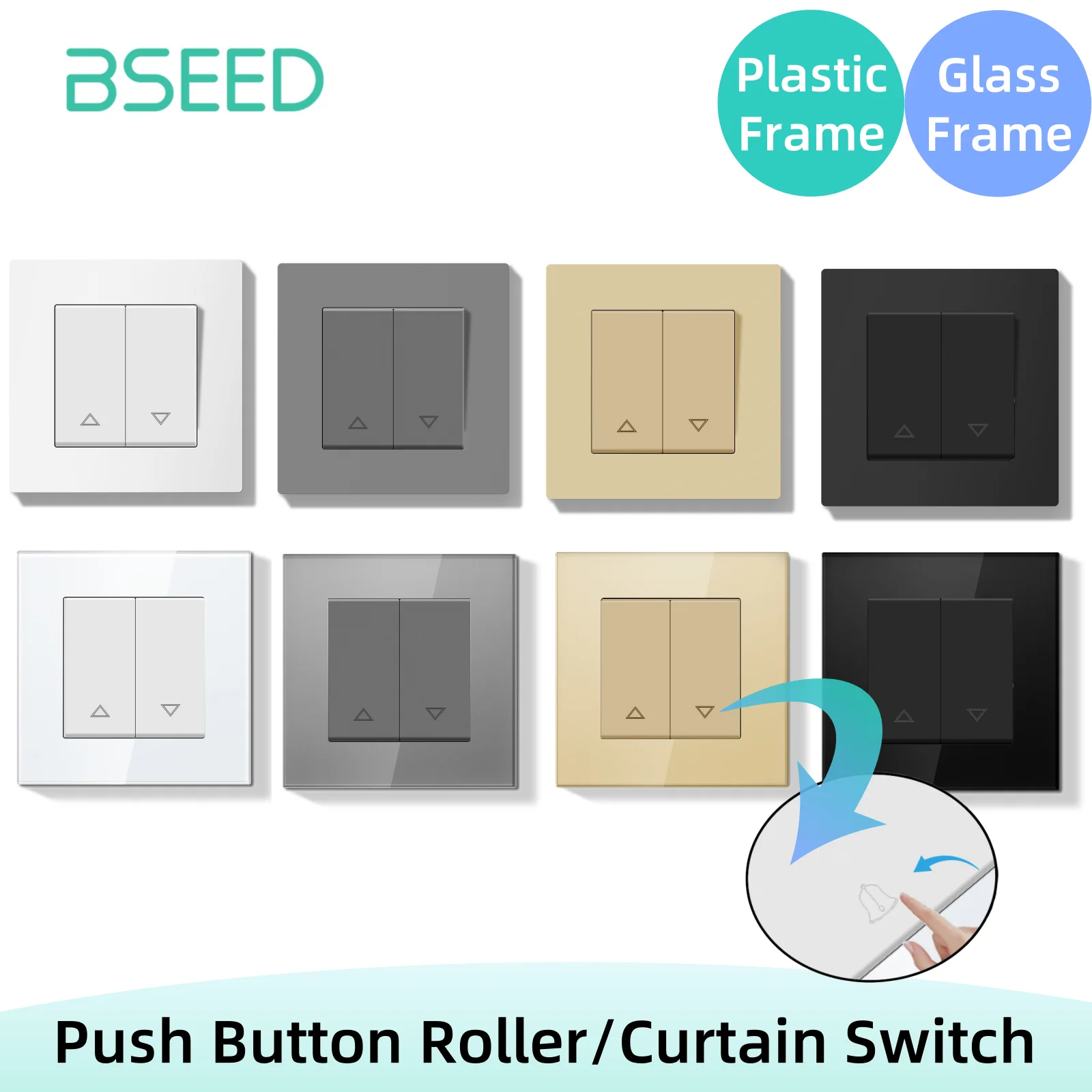 BSEED الميكانيكية الستار التبديل الكهربائية الأسطوانة مصراع التبديل دفع زر ستائر الحائط التبديل إطار بلاستيكي زجاجي الاتحاد الأوروبي القياسية