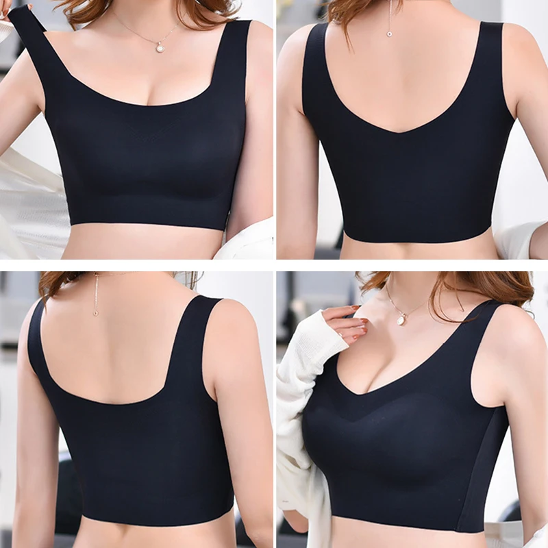 

Two Sides Wearing Seamless Woman Underwear Square Neck V-neck On One Vest Latex Cup One Piece No Steel Ring Women Bra