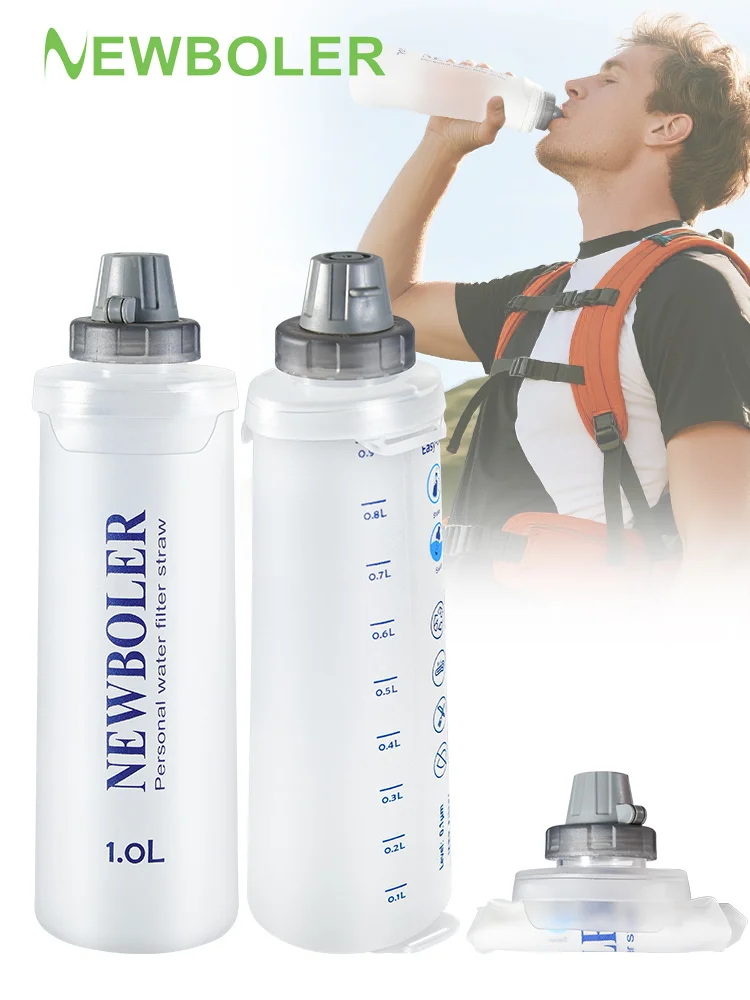 NEWBOLER bouteille d'eau TPU flacon souple pliant sac d'eau de Sport de plein air bouteille d'eau pliable 1L pour la course Camping sans BPA