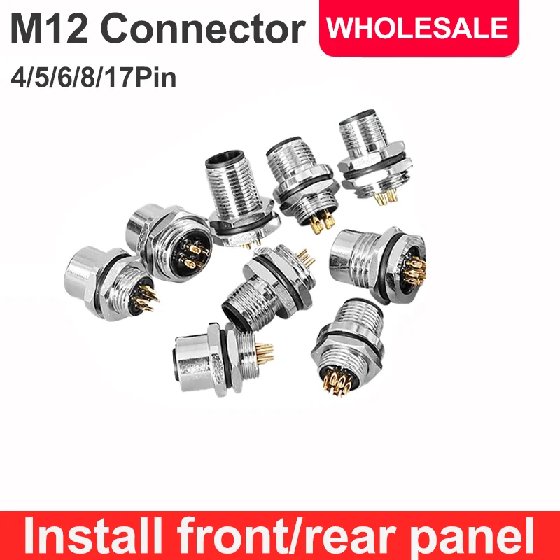 5/10/100 Pcs M12 Front/rear Panel Connectors 4/5/6/8/17 Pins Male Female Socket Weld Waterproof Ip67/68