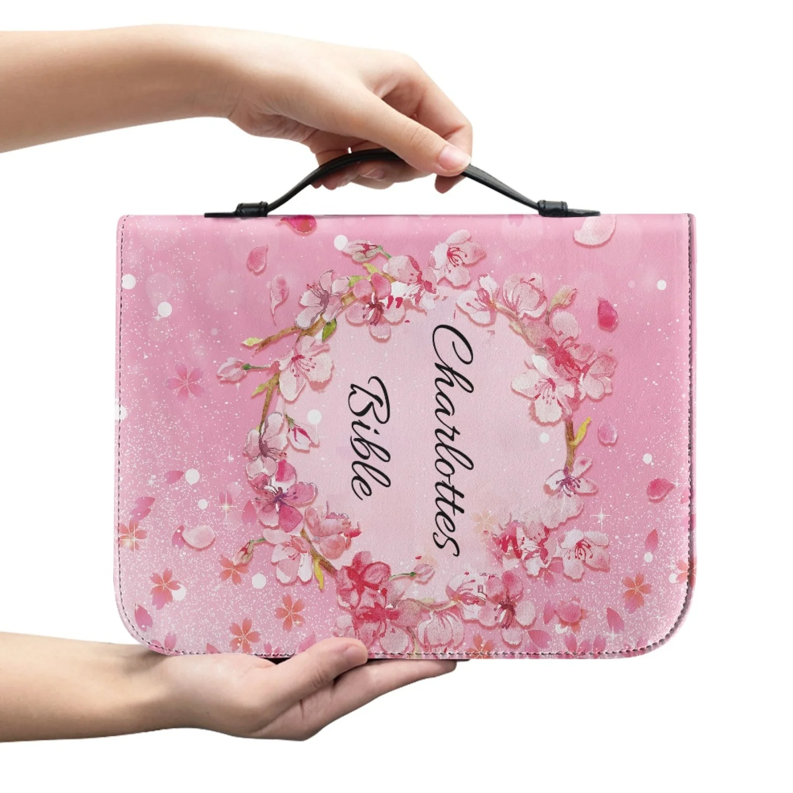 XIXIRIMIDO Pink Cherry Blossom Print New Trend Bible Book Covers for Unisex Portable Bible Carrying Case