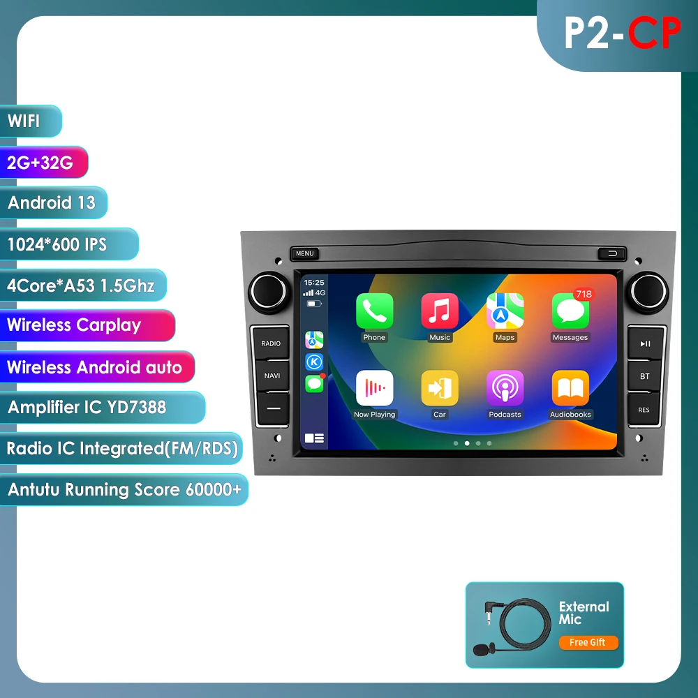 Android 14 Autoradio voor Opel Astra H J 2004 Vectra Vauxhall Antara Zafira Corsa C D Vivaro Meriva Carplay GPS Multimedia Speler