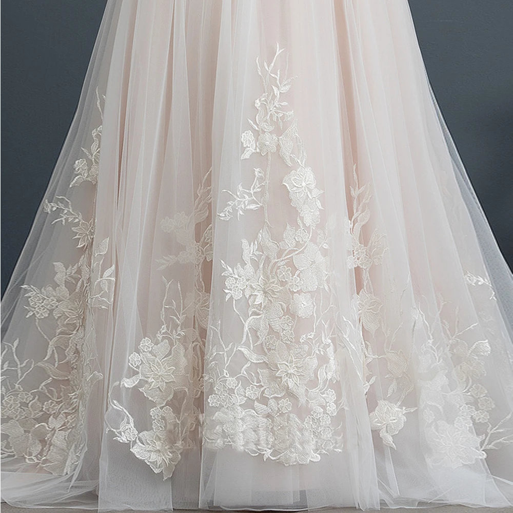 Vestidos de novia personalizados con mangas y hombros descubiertos, línea A, escote en forma de corazón, apliques con cordones, sin espalda, cola de barrido, Vestido de novia