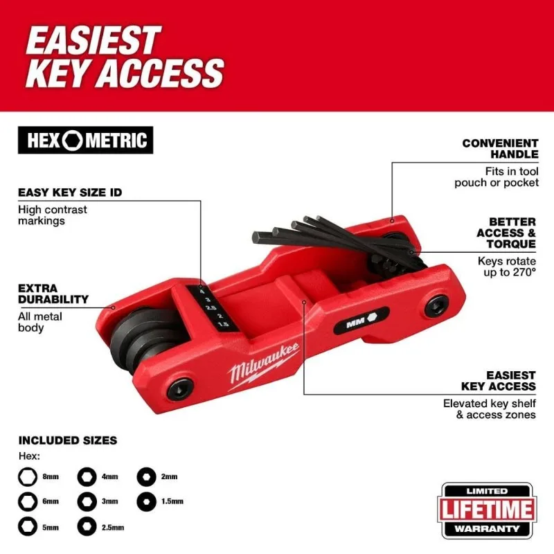 Milwaukee 48-22-2182 8-Key Folding Hex Key Set Metric Hand Tool