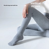 New Winter Thickened Fleece-lined Integrated Women's Pants Vertical Stripe Cotton Tights Anti-balling Faux Wool Slimming Bott