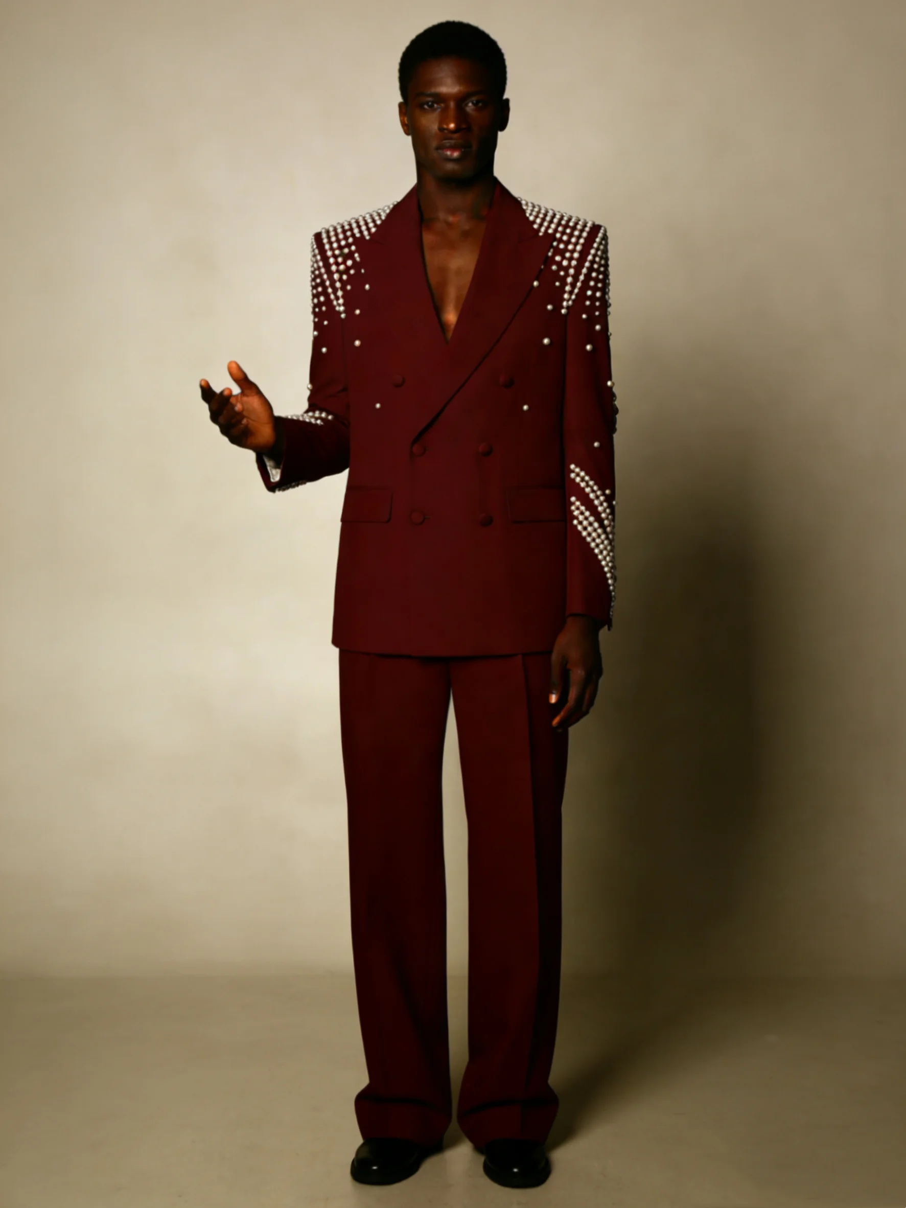 

Crystal Spring Men Suits Pants Set 2 Pcs Blazer+Trouser Burgundy Groom Wedding Tuxedos Jacket Formal Office Business Coat Outfit