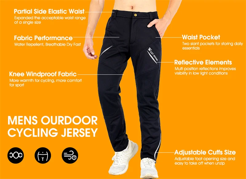 WEST BIKING Fahrradhose Winter Thermo-Fleece Reflektierende Warme Winddichte Herrenhose Wasserabweisende Outdoor-Langhose – Detail 3