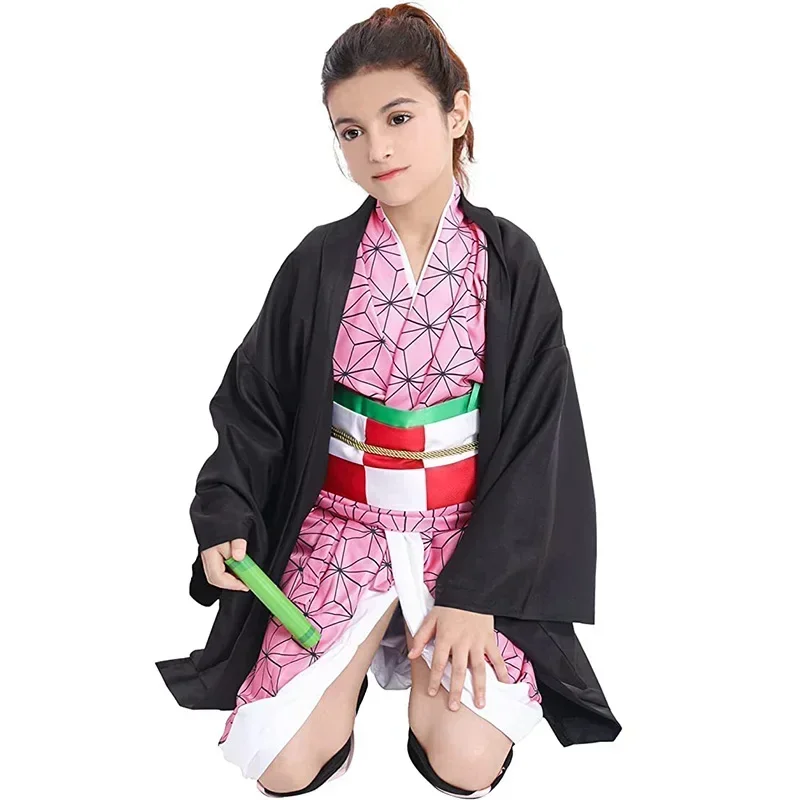 Anime Kamado Nezuko Cosplay Kostuum Demon Slayer Cosplay Uniform Kleding Kimono Pruik Rekwisieten Set Halloween KostuumVolwassen