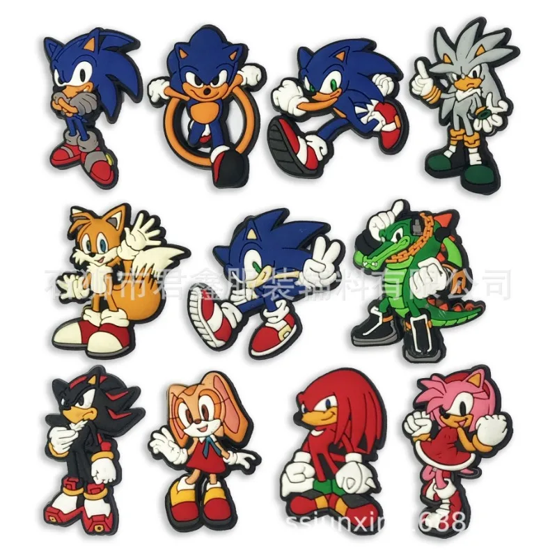 1Pcs Sonic Kid Cartoon Shoe Buckle PVC Wholesale Anime Figure Amy Rose Shadow  Accessories Charms Jibz Slippers Decorations