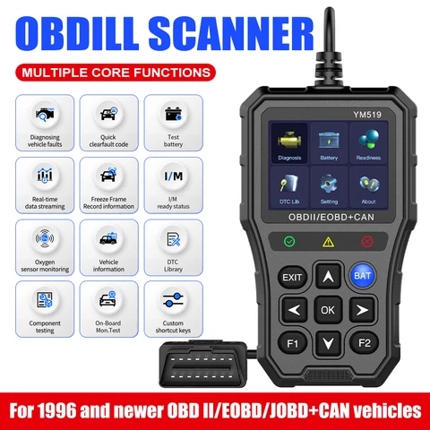 Диагностический сканер YM519 OBD2 для автомобилей, считыватель кодов неисправностей, многоязычный инструмент для диагностики двигателя