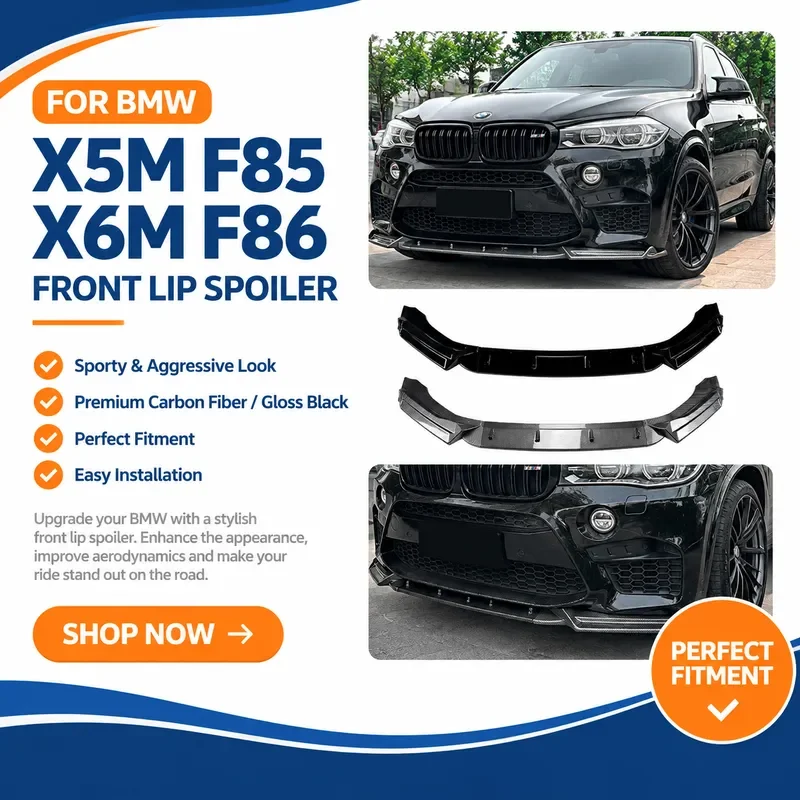 For BMW X5M F85 X6M F86 2015-2018 Front Bumper Lip Spoiler Body Kit Exterior Styling Auto Accessories Carbon Fiber Look