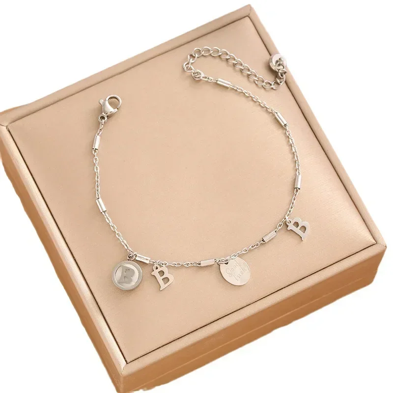 2025 2025newDouble-layer elegant girls' bracelet with B letter hollowed-out accessories and personalized color-preserving chain