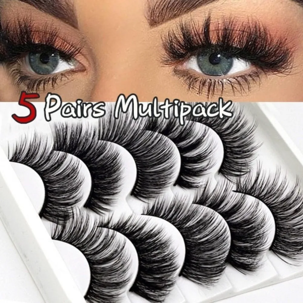 5Pairs/Set Faux Mink Hair False Eyelashes Wispy Criss-cross Fluffy Thick Natural Handmade Lash Cruelty-free Eye Makeup Tools
