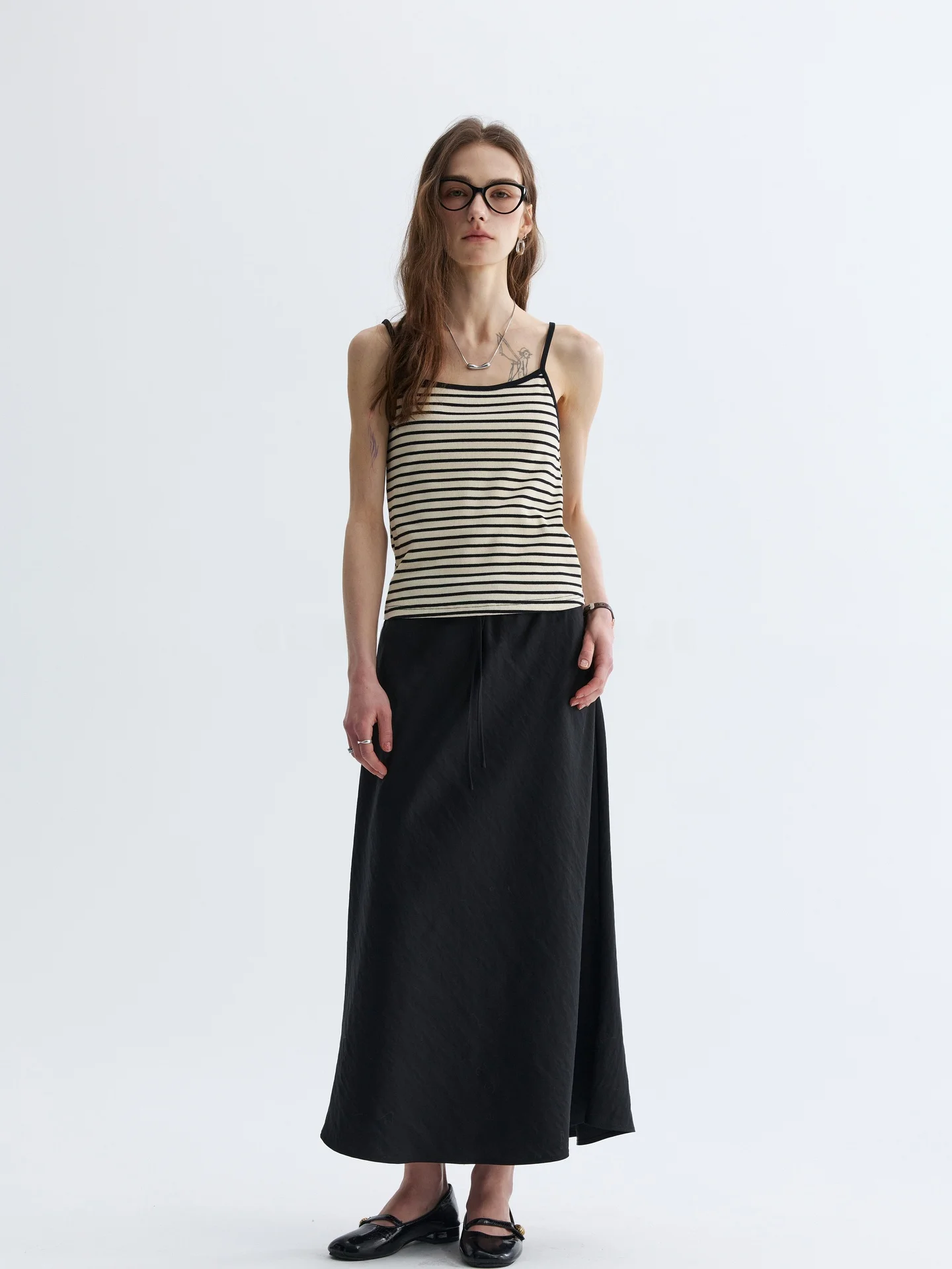 

VAJE Women's Halter Top And High Waist Skirt Two-Piece Set Spring Summer Korean Style Breathable Loose Fit Stripe Pattern