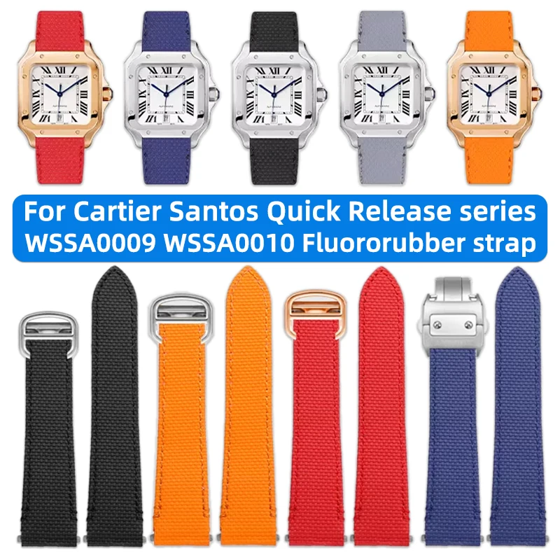 

19mm 21mm FKM Rubber For Cartier Santos Quick Release Watch Strap Cartier WSSA0009 WSSA0010 Men's Fluororubber Watch band parts