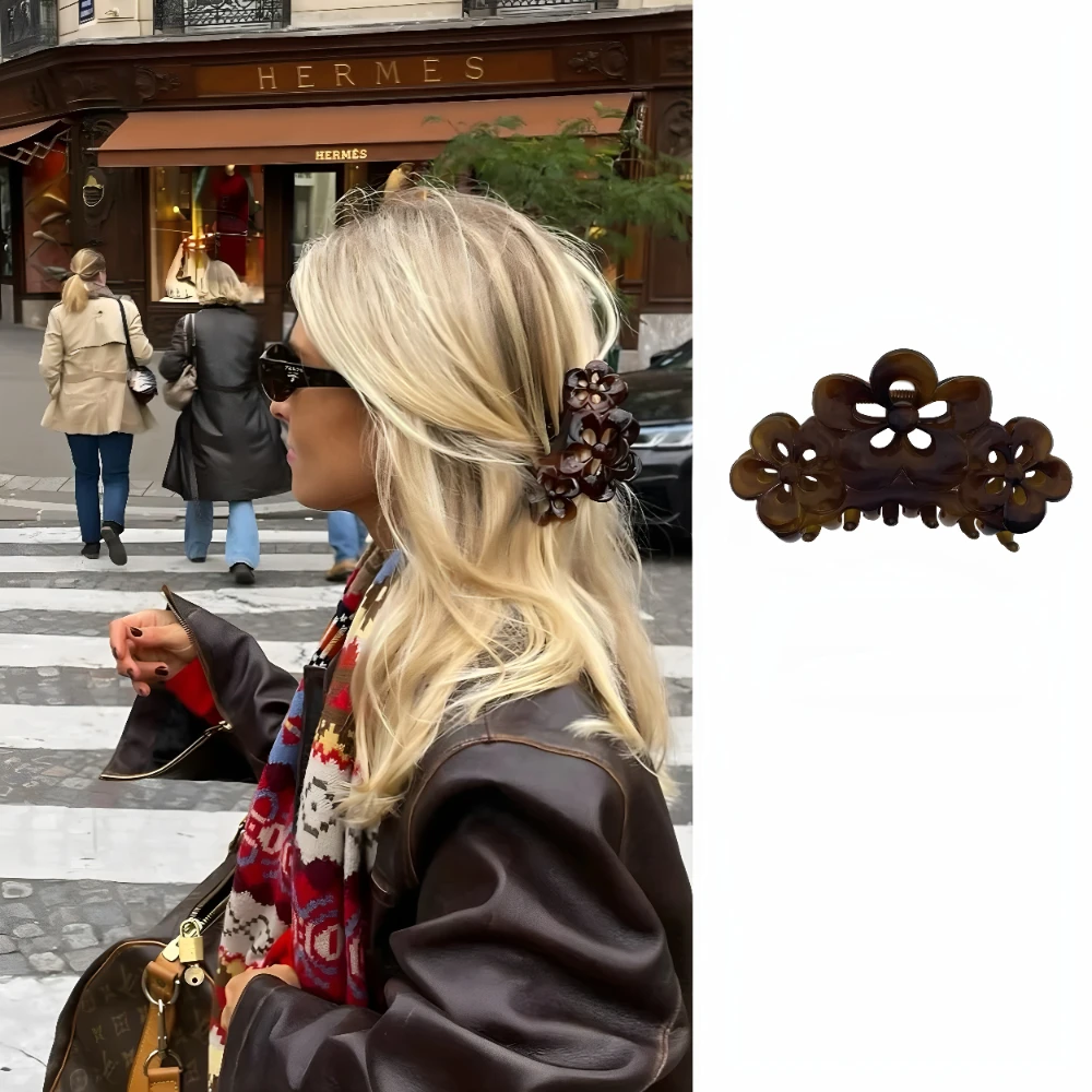 Pinzas para el cabello con recorte de flores acrílicas grandes, pinzas para el cabello a la moda para mujeres y niñas, accesorios antideslizantes de sujeción fuerte para el cabello