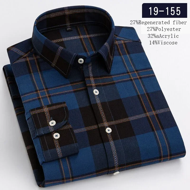 New in shirt hight quality wool long-sleeve shirts for men slim fit formal shirt soft casual plaid tops striped designer clothes