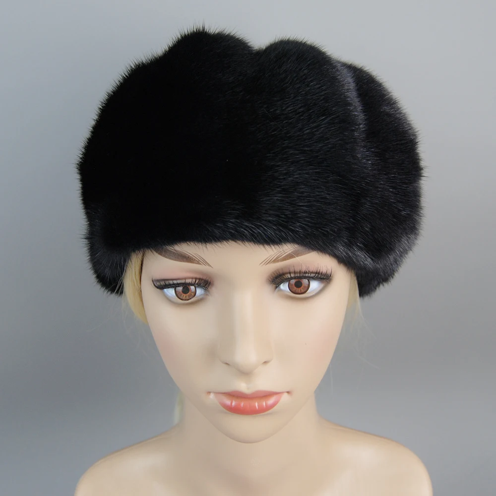 Hot Sale Full Pelt Luxurious Women Real Mink Fur Hats Winter Warm Fur Caps Fashion Ladies Pumpkin Genuine Mink Fur Beanies Hat