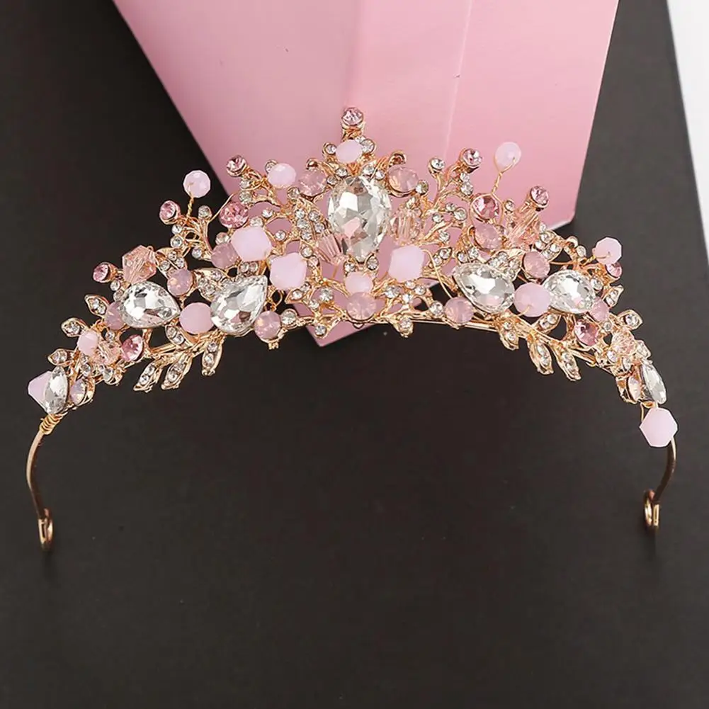 Pink Crystal Tiara Princess Costume Crown for Kids Flower Tiara Headband Queen Crown with Diamond Crystal for Birthday Wedding