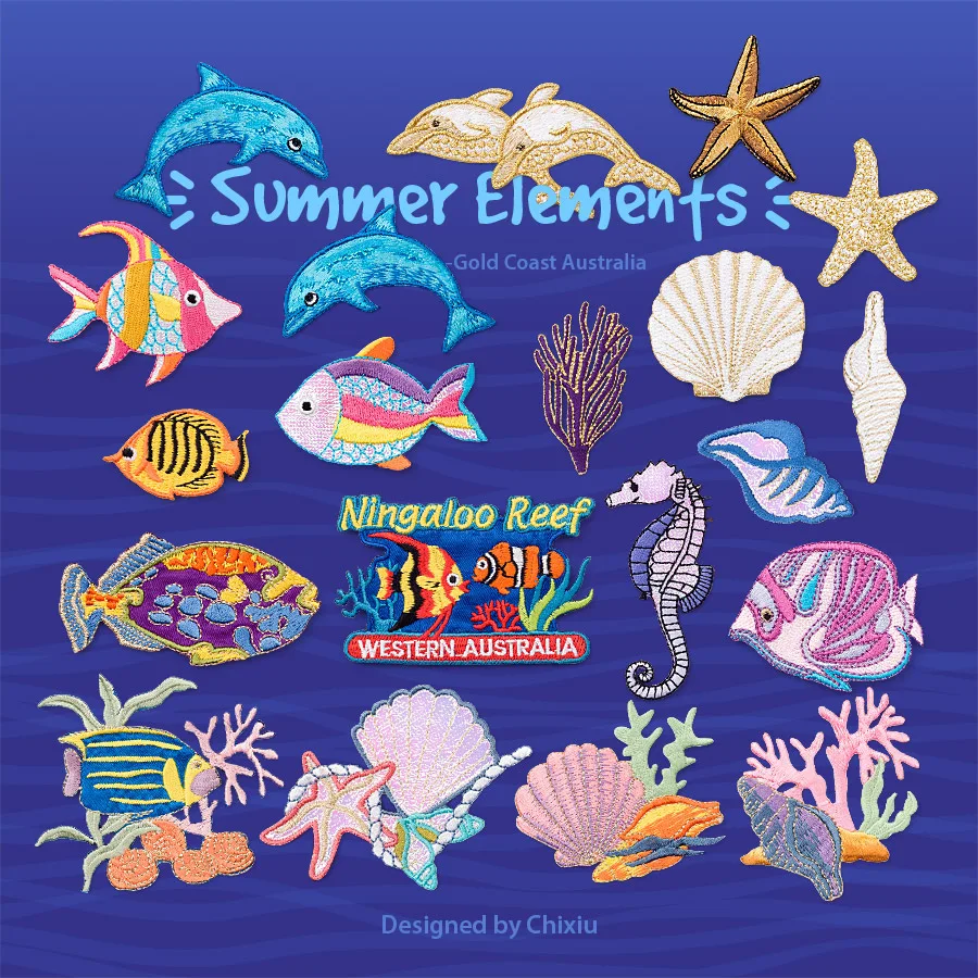 Summer Undersea World Iron On Cartoon Patch Animal Ocean Fish Sewing Applique Embroidery Flower Patches For Clothes Jeans Kids