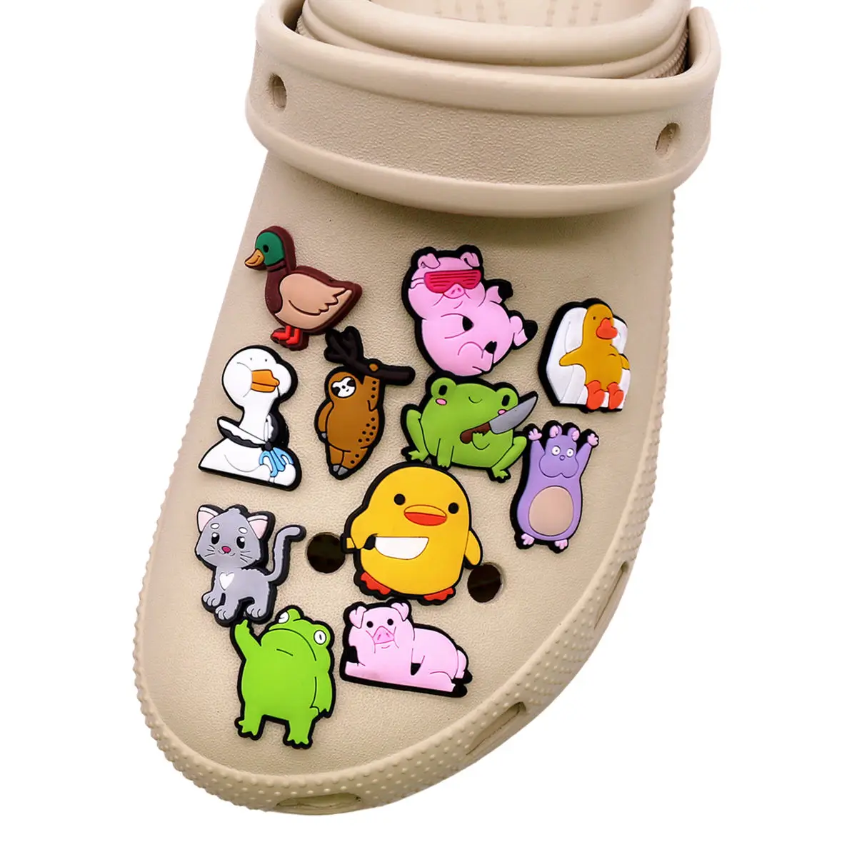 1pcs Cartoon Animals Shoe Charms Funny Spoof Duck Penguin Frog Shape Shoes Button Badge Cute Bear Pig PVC Shoe Upper Accessories