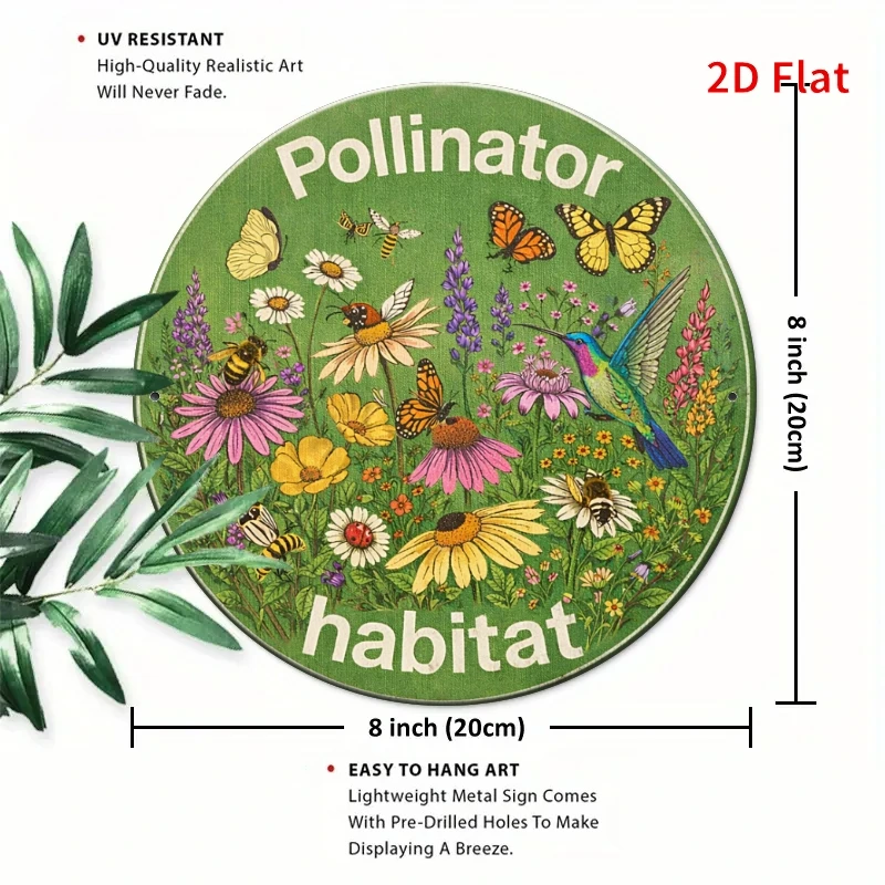 Pollinator Habitat Garden Aluminum Sign, Butterfly Bee Hummingbird Decorative Sign, Outdoor Garden Wall Art, Suitable for Patio