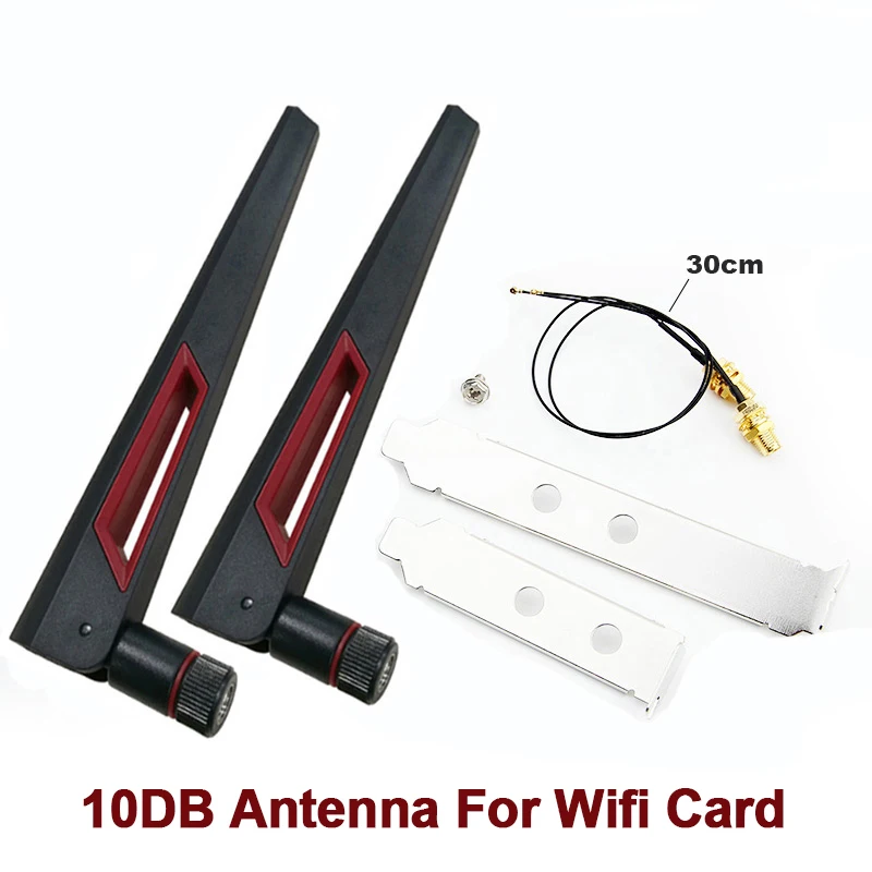 2 x 10Dbi Antenna Set  AX210 Wifi Card 2.4GHz 5GHz Dual Band M.2 MHF4 Extension Cable To WiFi RP-SMA For AX200 Adapter