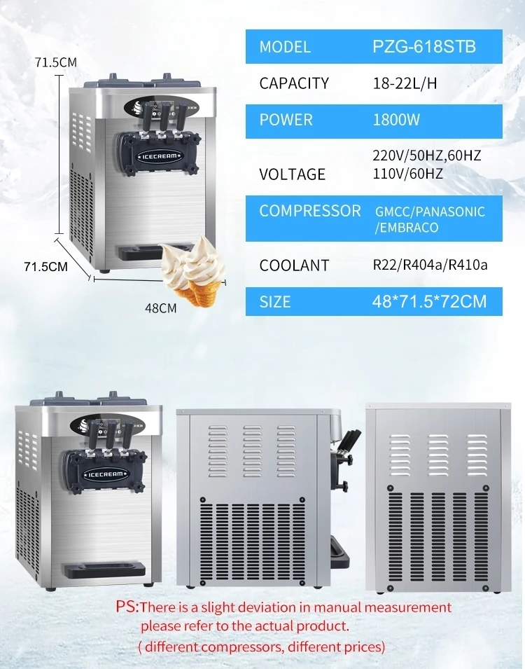 18~22L/H Commercial Table Top Three Flavors Stainless Steel Soft Serve Ice Cream Machine For Sale