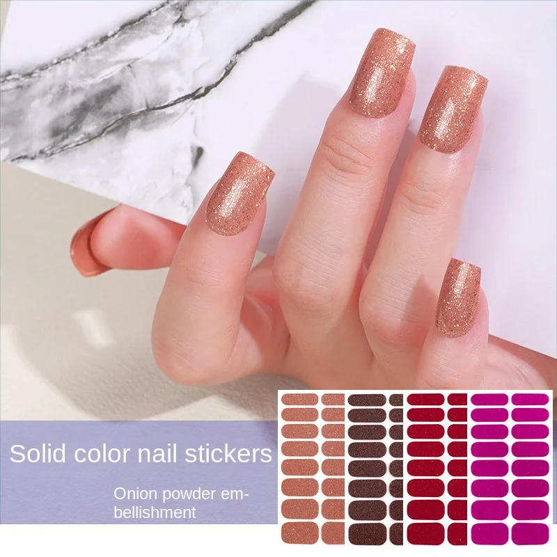 16P Full Stickers Nail Art Supplies Material Accessories Solid Color Onion Powder Nail Sticker Press on Nails Stickers Designer