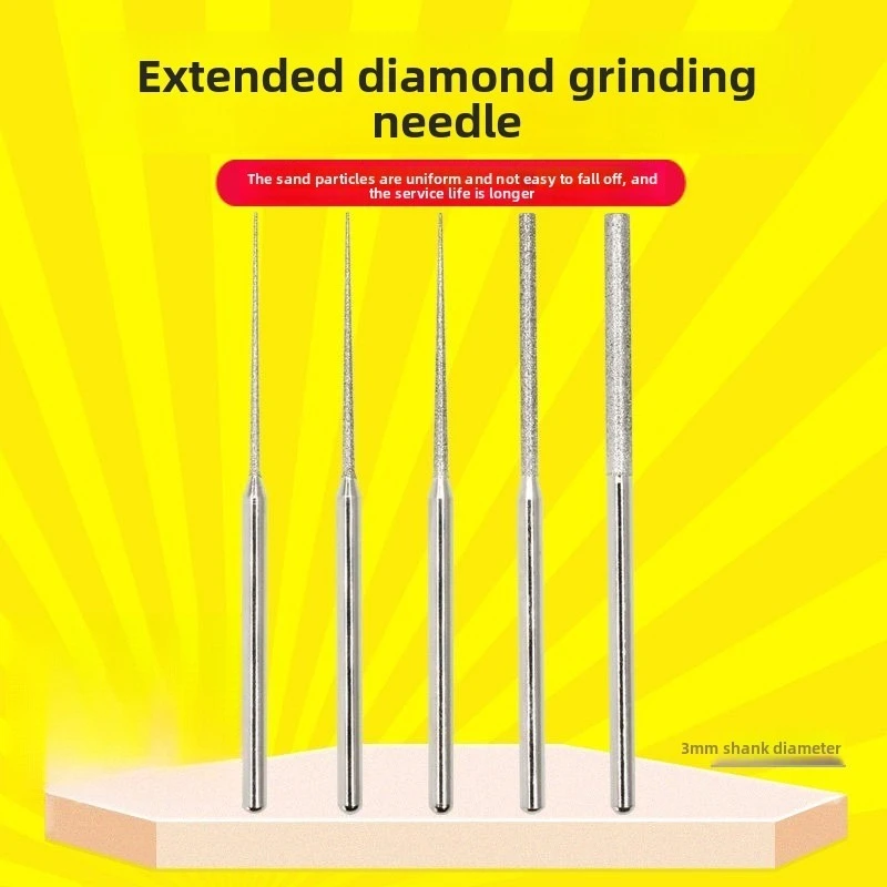 3mm Shank Extended Diamond Grinding Head / Diamond Abrasive Pin 10pcs Set for Jade Carving Drilling Polishing Fixing Needle