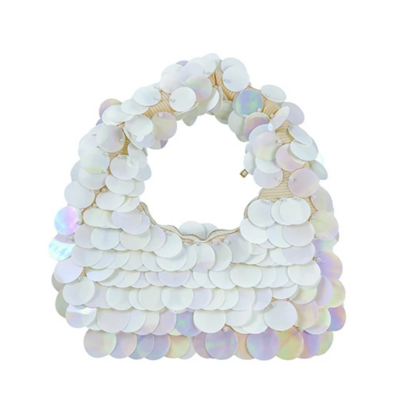 

Shiny Colorful Fish Scale Sequin Moon Handbag Handmade Lightweight Women's Handbag Purses Mini Party Wedding Evening Clutch Bag