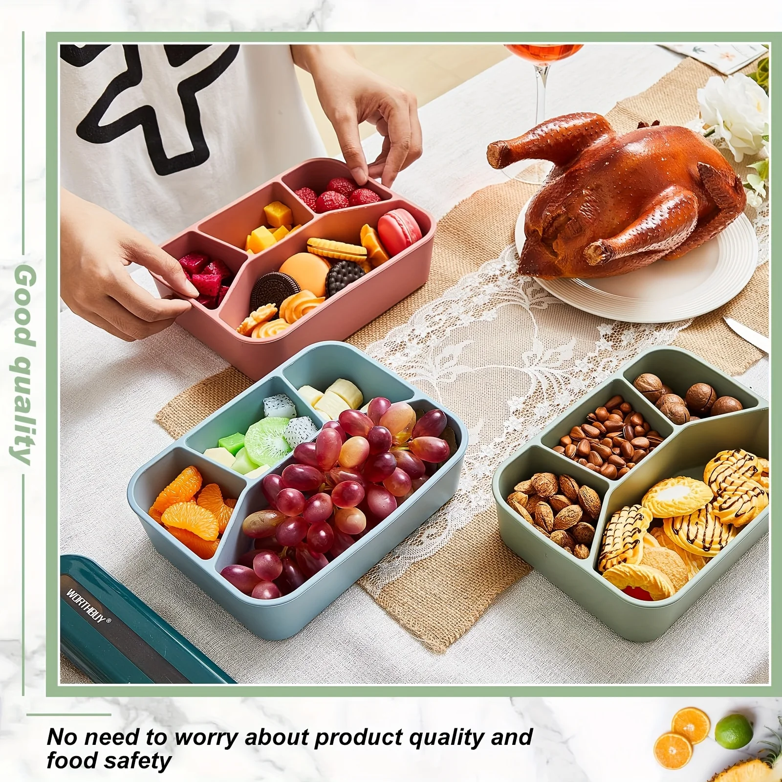 Premium simple style silicone lunch box, four compartments, thickened and leak-proof, student and adult lunch box,back to school