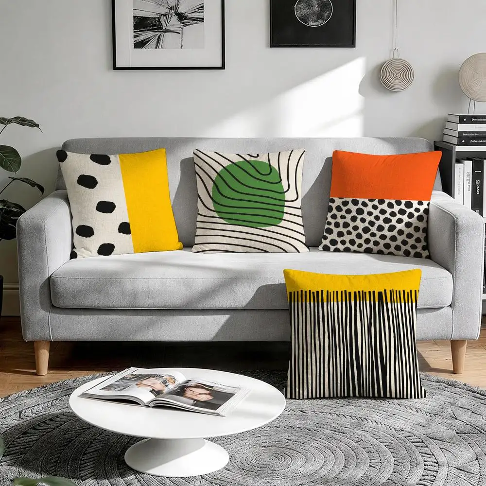 Mid Century Modern Pop Art Cushion Cover Natural Breathable Durable Linen Printed Decor Pillow Case Sofa Bedroom