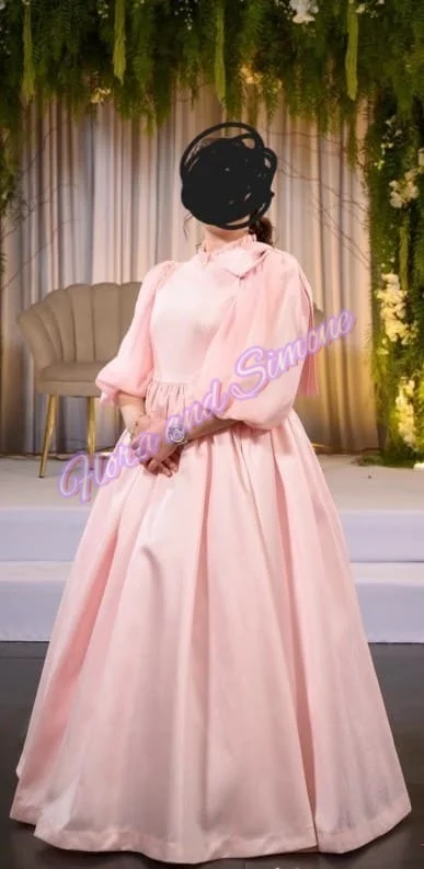 

Pink Flower Girl Dresses For Wedding Puffy Satin Half Sleeves Kids Birthday Party Wedding ceremony Performance Gown Customized