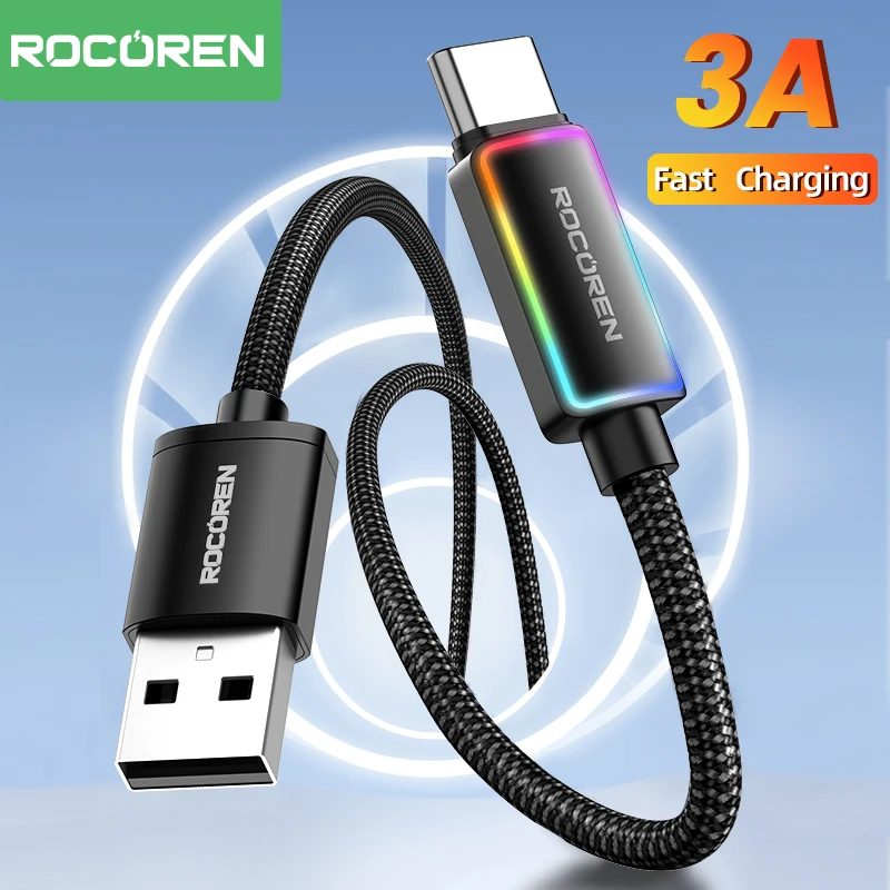 Rocoren 3A USB Type C Cable Fsat Charging QC 3.0 Date Cord For Samsung S23 Ultra Quick Charging Charger Wire For Huawei Xiaomi