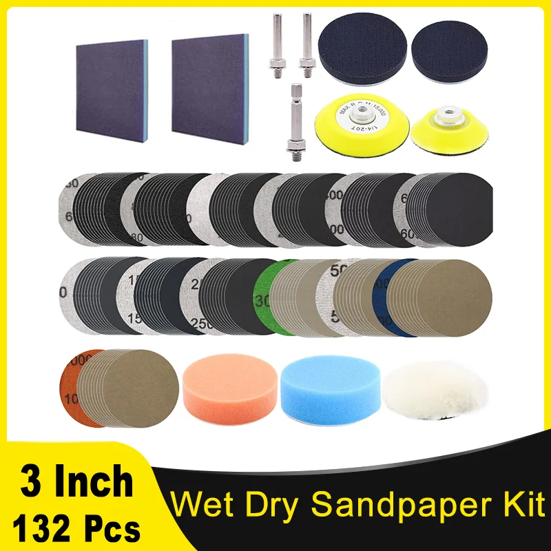 3Inch 75MM Wet and Dry Sandpaper Set Grit 60-10000 with 1/4