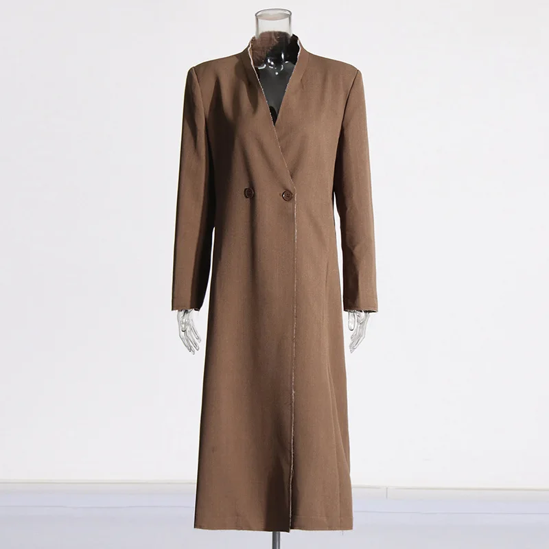 Fashion Design Suit 2024 New Fashion V-neck Long Sleeve Slim Fit Long Trench Coat