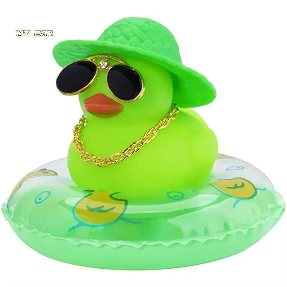 

with Hat Duck Car Decor Squeak Ducks Gold Chain Glasses Duck Dashboard Sunglasses Swim Ring Rubber Yellow Duck