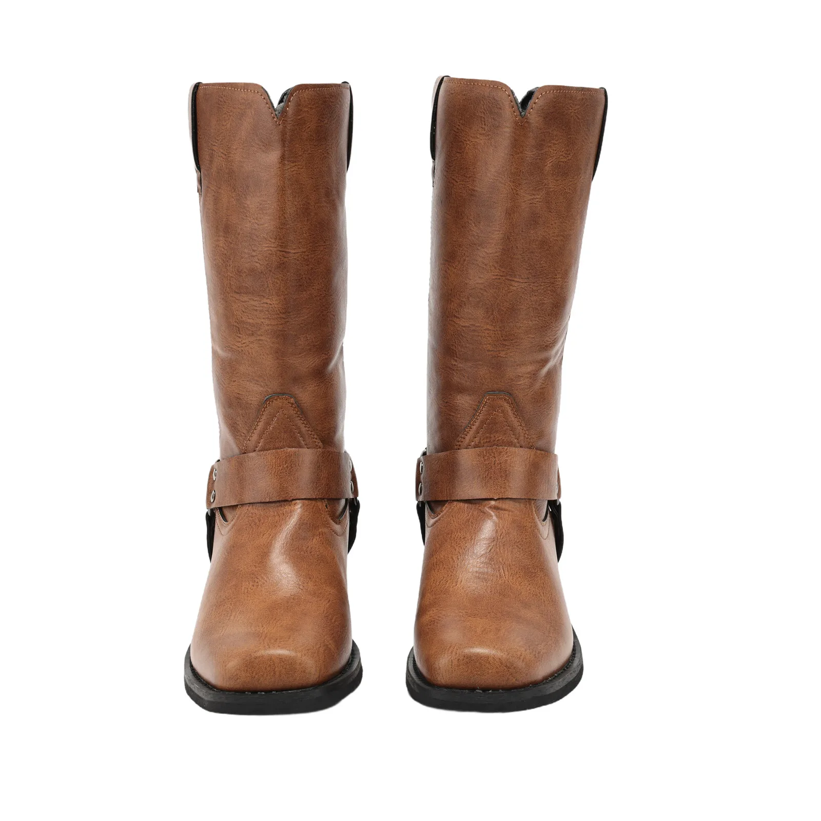 Bottes de Cowboy rétro pour hommes, mi-mollet, bottes occidentales en cuir Pu, chaussures à enfiler, chaussons de chevalier d'hiver, fête d'halloween 39-48