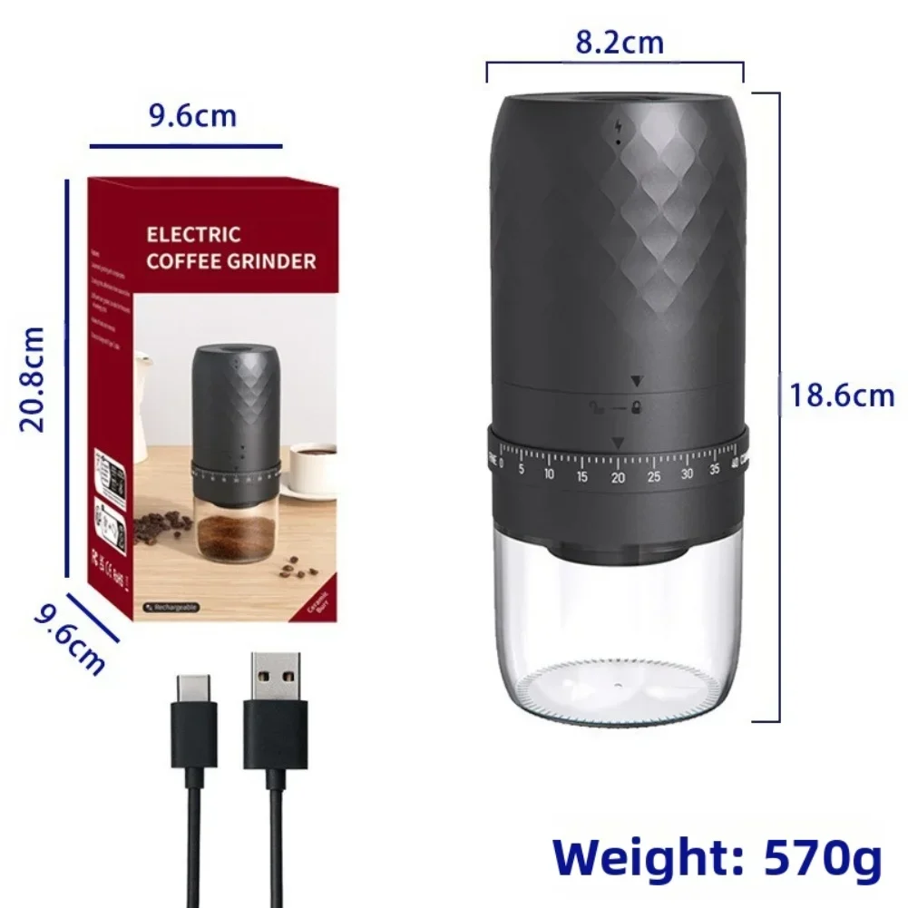 Electric Coffee Bean Grinder with External Gear Adjustment Rechargeable Battery and User Friendly One Button Operation