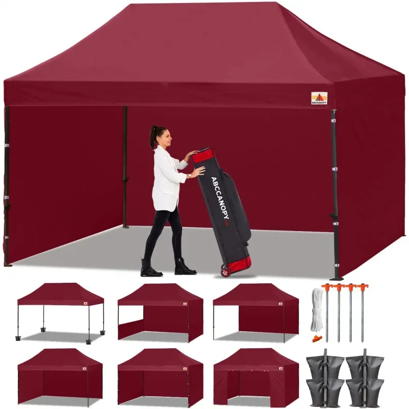 Heavy Duty Easyup Canopy Tent with Sidewalls 10x15, Burgundy